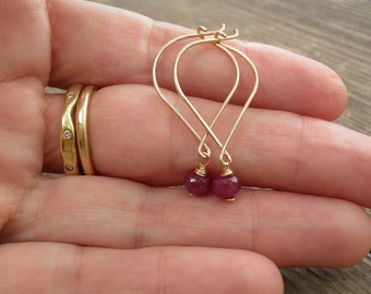 Gold Dainty Dangle Ruby Earrings, 14k Solid Gold Genuine Ruby Earrings, Ruby Jewelry, Bride Ruby Earrings, Bridal Jewelry, Delicate Earrings