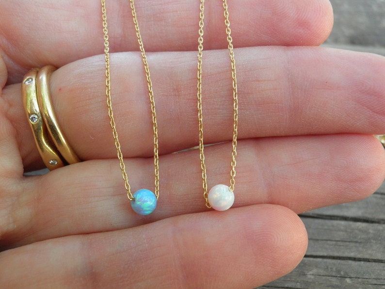 Opal Necklace, Tiny White Opal Necklace, Opal Gold Necklace, Opal Jewelry, Gold Bridesmaid Gift, Dainty, Dot Necklace, Minimalist Necklace image 5