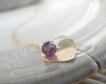 Amethyst Heart Necklace ,14K Goldfilled Heart Necklace, February Birthstone Pendant, Unique Birthstone Jewelry, Dainty Gold Amethyst Pendat