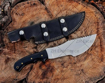 Handmade Tracker Knife – D2 Steel Blade with Micarta Handle – Bushcraft Survival Tool with Leather Sheath