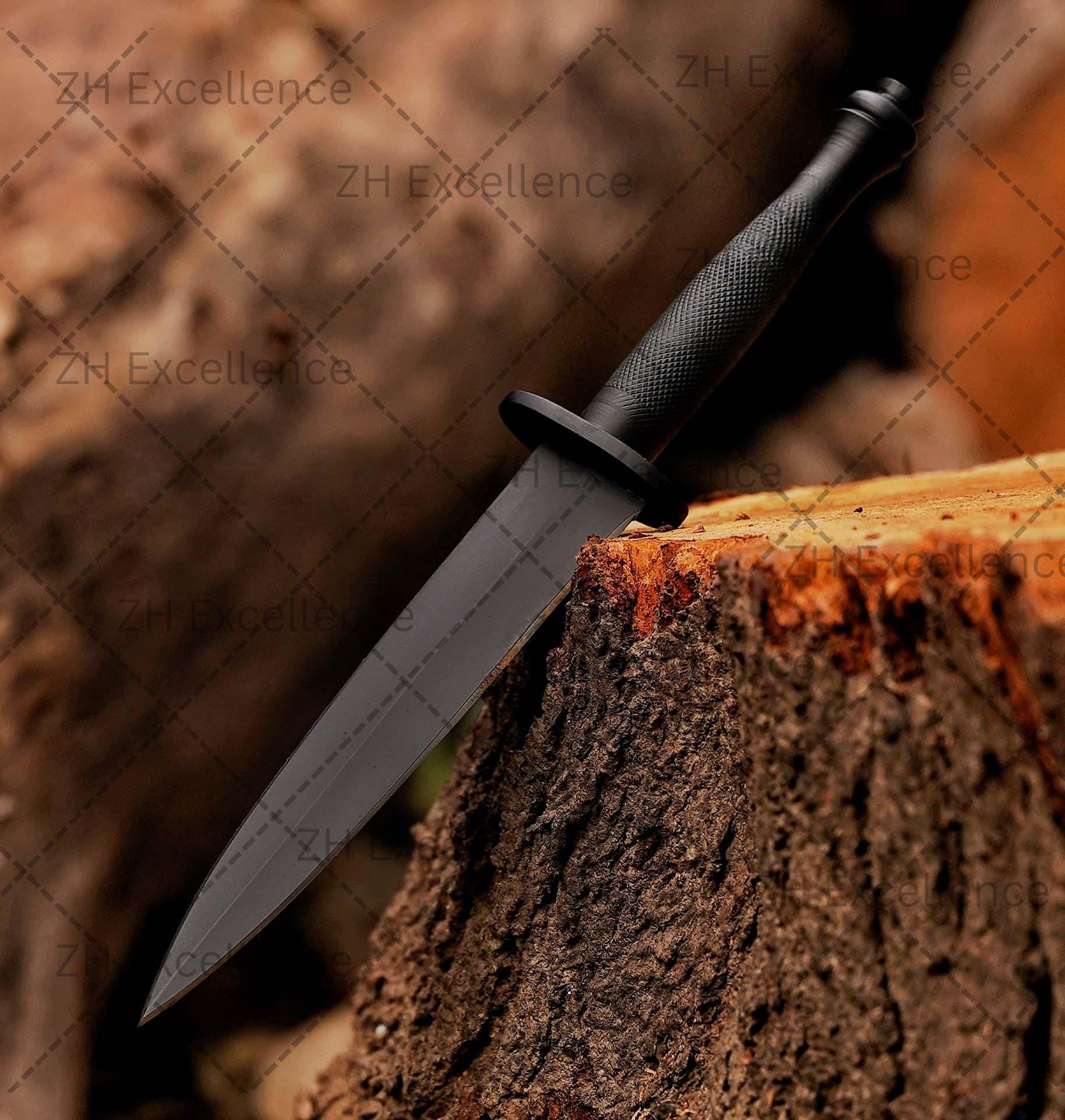 Hand-Forged D2 Steel Fairbairn Sykes Dagger – Collectible Knife with Detailed Handle & Leather Sheath – Gift for Outdoorsmen