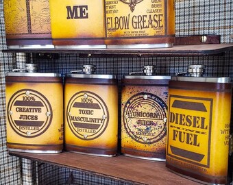 8oz Leather Bound Flasks Assorted Designs