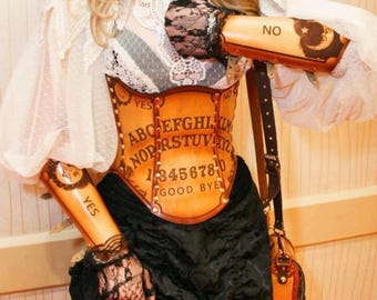 Ouija Hard Leather Corset + Wooden Planchette Necklace - Custom