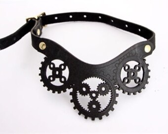 Black Leather Clockwork Choker