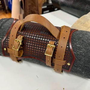 blanket roll backpack leather Tooled & cowhide rolling Genuine tooled leather Leather Blanket Roll