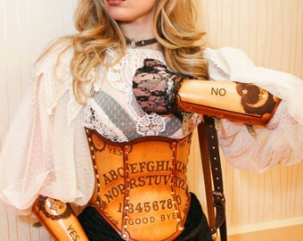 Ouija Hard Leather Corset + Wooden Planchette Necklace - Custom