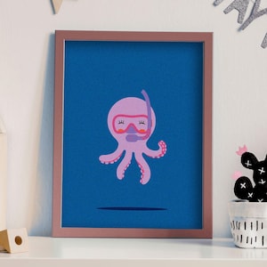 Octopus Snorkeling Print: Sporty Animal Nursery Wall Art (Digital Download)