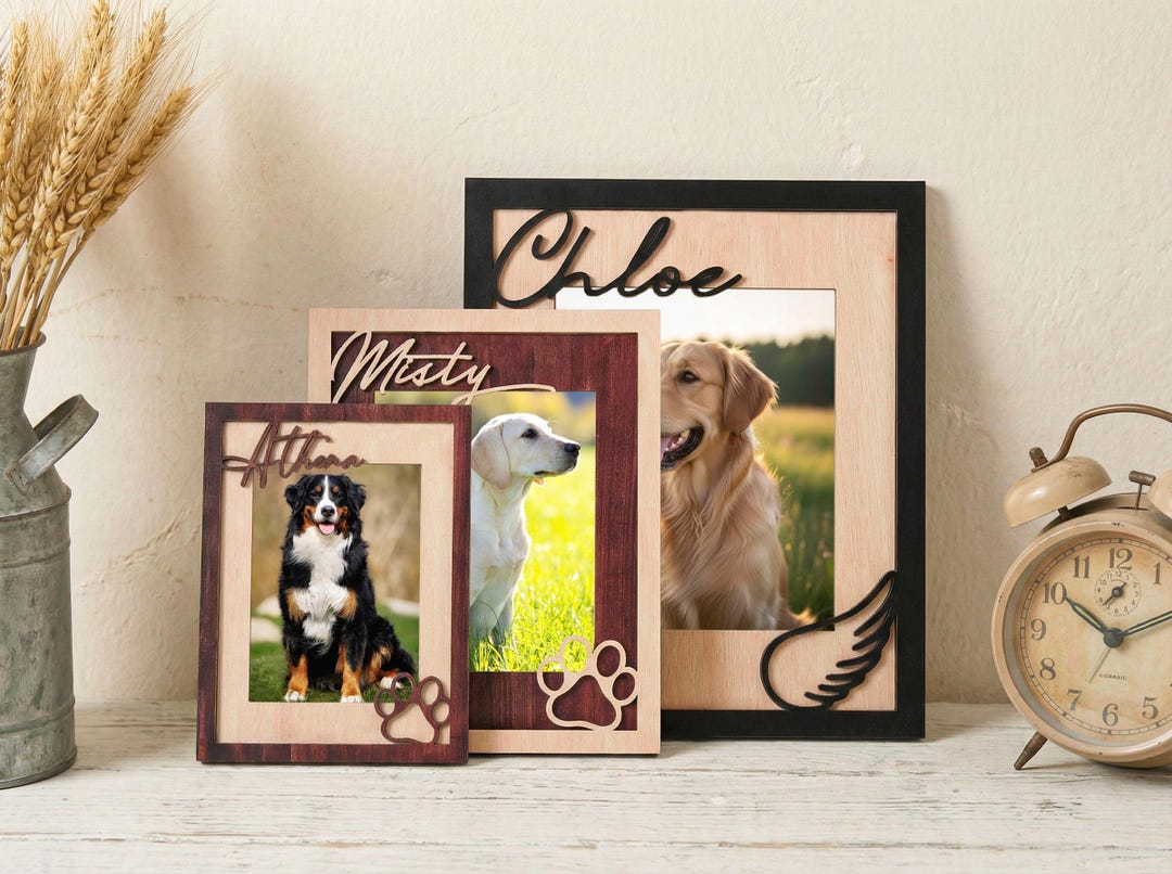 Custom Pet Collar Memorial Frame, Personalized Wooden Picture Frame for ...