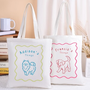 Custom Pet Tote Bag,Pet Portrait Canvas Tote Bag with Pet Name,Bags With Dog Face,Dog Mom Tote Bag,Pet Memorial Gift ,Gifts for dog lovers