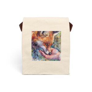 Artistic Fox Canvas Lunch Bag with Strap | Eco-Friendly Picnic Tote, Nature Lover Gift, Cute Animal Lunchbox, Farmhouse Style, Pet-themed