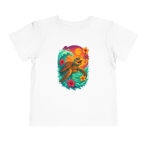 Tropical Turtle Toddler Tee, Perfect for Beach Days, Summer Fun, Gift for Kids, Cute Casual Wear, Kids&#39; Summer Fashion