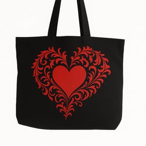 Trendy Red Heart Cotton Tote: Stylish Reusable Shopping Bag for Eco-Conscious Fashion Lovers