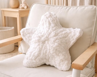 Hand Knit Starfish Pillow | Chunky Sea Star Plush, Coastal Decor