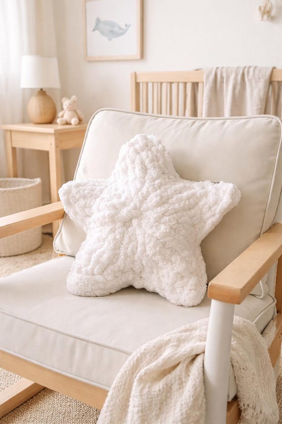 Hand Knit Starfish Pillow | Chunky Sea Star Plush, Coastal Decor