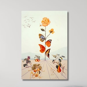 Salvador Dali Rose mit Schmetterlingen Leinwanddruck, Salvador Dali Leinwand, Dali Blumen Kunst, Florale Poster, Dali Blumen Poster Druck