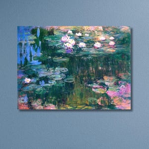 Claude Monet Pink Lotus painting Wall Art,Water Lilies Wall Art Decor,Claude Monet Canvas art,Modern Wall Art Decor,Famous Wall Art Prints