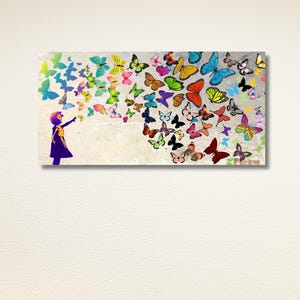 Banksy Street Graffiti Art Wall Decor, Butterfly Girl Graffiti Canvas Print, Banksy Butterfly Girl Wall Art, Banksy Butterfly Girl Print Art