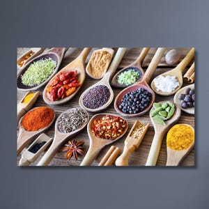 Spices Wall Art, Indian Spices Canvas, Dining Room Decor, Canvas Wall Art, Kitchen Decor, Food Wall Art, Contemporary Wall Decor, Canvas Art