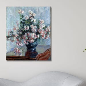 Claude Monet Chrysanthemums Canvas Wall Art - 1882 Delicate Pink and White Florals, Artistic Wall Decor for Sophisticated Interiors