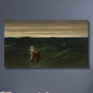 Jesus and Peter on the Water by Gustave Brion Wall Art, Religious Painting, Antique Christian Art Print, Museum Quality Home Decor Poster