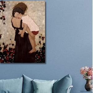 Póster de Gustav Klimt: Madre e hijo, lienzo de Gustav Klimt, pinturas famosas, arte mural moderno, póster vintage.
