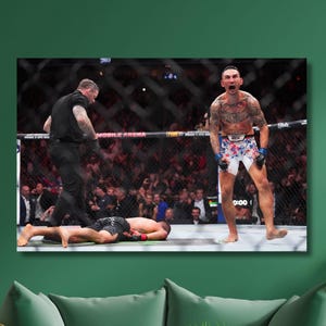 マックス・ホロウェイによるジャスティン・ゲイジーのKO UFCウォールアート（すぐに掛けられる）、マックス・ホロウェイのキャンバス、マックス・ホロウェイのポスター、ジムの壁装飾、フィットネスウォールアート