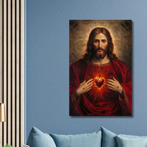 Holy Jesus Christ Sacred Heart Religious Canvas Wall Art Canvas Heart Jesus Print, Jesus Art Poster,Jesus Divine Decor Wall Art Christ gift