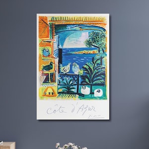 Picasso Print, Cote d&#39;Azur,Picasso Birds, Ocean view, Colourful Art, Gift Idea, Beach house, Summer Print,Tropical Trees Print,Seaside Art