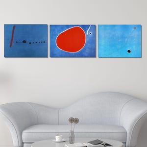 Lot de 3 peintures de Joan Miro, triptyque bleu, peintures du rêve de Miro, impression d'art abstrait, affiche de Joan Miro, ton neutre, ensemble d'art mural de la galerie Joan Miro