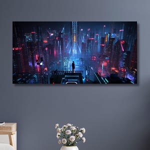 Cyberpunk City Neo Futuristic Canvas Poster, Canvas Print,Cyberpunk City Wall Art, Room Decor Art,Home Decor,Game Room Poster,Ready to Hang