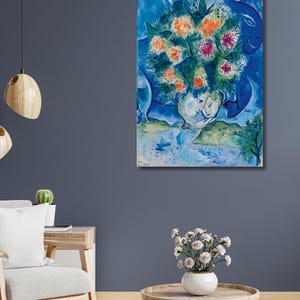 Arte mural en lienzo de Marc Chagall, Flores azules de Marc Chagall, Impresión de reproducción, Arte expresionista, Lienzo/Panel, Decoración para el hogar y la oficina, Regalo