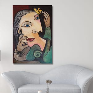 Femme au béret et à la robe quadrillée,Portrait of Marie-Thérèse Walter Poster Print Art Canvas Wall Art by Pablo Picasso,Pablo Picasso Art