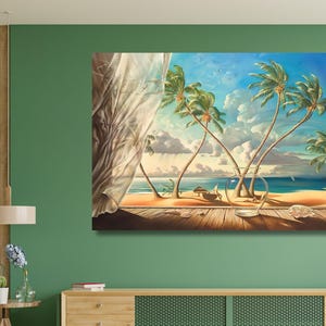 Póster en lienzo de Vladimir Kush Ocean Breeze, paisaje de playa de Vladimir Kush, arte oceánico, vista al mar, bellas artes de Kush, arte mural de moda, idea de regalo
