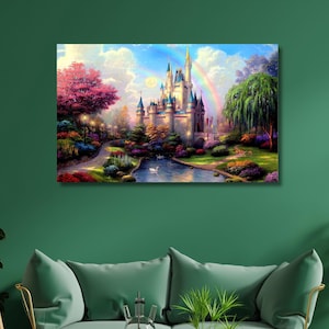 Disney Princess Castle Canvas,Disneyland Wall Art,Cinderella Castle Poster,Birthday Gift for Girls,Kids Room Decor,Castle Print,Fairy Tale