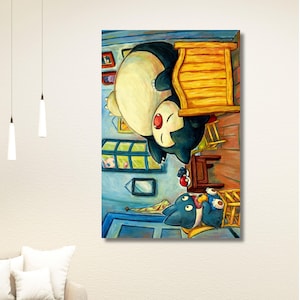 Snorlax 2 Wall Art, Inspired Munchlax Snorlax Canvas Print,Gift For Kids,Munchlax and Snorlax Poster, Sleeping Snorlax,Gift Idea