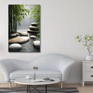 Zen Garden Canvas, Relaxing Bamboo and Stones Decor, Calming Nature Scene for Home Decor, Meditation Room Art, Fresh Canvas Wall Art
