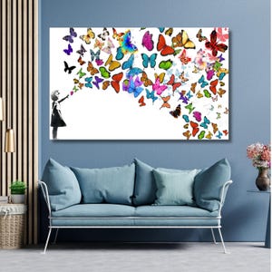 Banksy Butterfly Girl Graffiti Canvas Print, Banksy Butterfly Girl Wall Art, Banksy Butterfly Girl Print Art, Street Graffiti Art Wall Decor