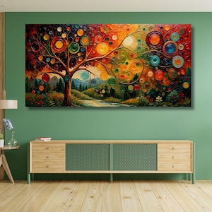 Gustav Klimt The Tree of Life Canvas Wall Art,Green Tree Poster, Extra Large Wall Art,Modern Art Canvas Painting, Living Room Wall Art Decor