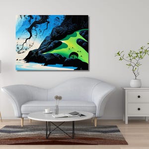 Coastal Paradise By Eyvind Earle すぐに掛けられるキャンバス 高品質プリント ウォールアート、Eyvind Earle ウォールアート、ヴィンテージ ウォールアート、風景ウォールアート