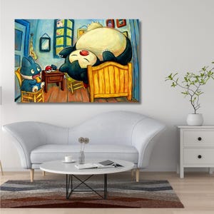 Van Gogh Inspired Munchlax Snorlax Poster Art Print,Snorlax Canvas Wall Art Print,Gift for Kids Room Wall Art Decor,Aesthetic Poster art