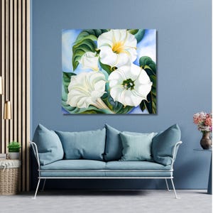 Georgia O&#39;Keeffe Ready to Hang Canvas Wall Art,Georgia O&#39;Keeffe Painting,O&#39;Keeffe Picture Print ,O&#39;Keeffe Poster,White Flower Wall Art