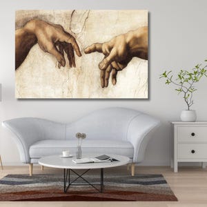Michelangelo The Creation of Adam Hands Canvas Wall Art Print, Michelangelo Painting Art,Reproduction Print,Mystic Historical Wall Art Print