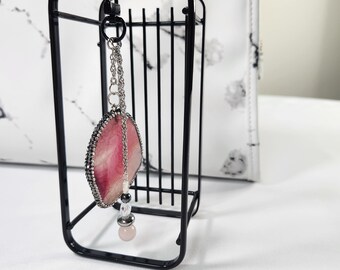 Sparkling Pink Agate Purse Charm. 4 inches
