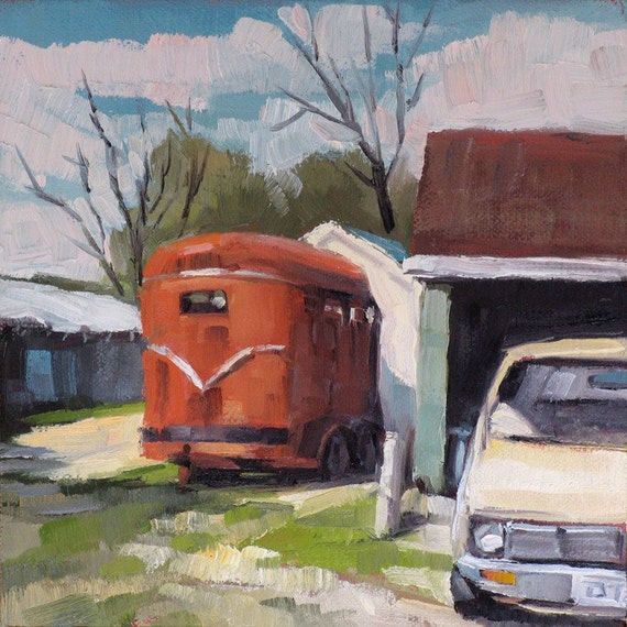 Items similar to Old Horse Trailer, Michaelis Ranch, Texas original