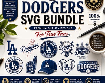 Pakiet 10+ Dodgers SVG Cricut, Silhouette, Cięcie laserowe (pobieranie cyfrowe)