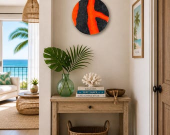 Volcanic Lava Resin Art | 16” Round Abstract Wall Hanging | Modern Tropical Decor
