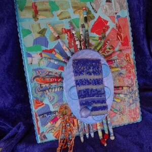 NEW LOWER PRICE BlueBurst colorful dimentional collage on canvas loom bead work crochet paper image 3