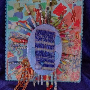 NEW LOWER PRICE BlueBurst colorful dimentional collage on canvas loom bead work crochet paper image 5