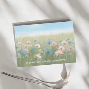 手描き水彩画ポストカード – 心に響くセルフケアの名言、花のアート、モチベーションを高めるギフト、マインドフルネスとポジティブ思考に最適