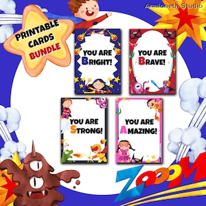 Juego de tarjetas de héroe imprimibles: tarjetas de ánimo "Tú eres" para niños. Paquete digital de 4 mensajes de superpoderes. Tarjetas de regreso a clases.